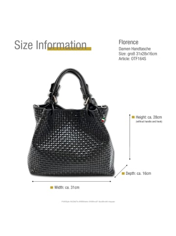 Florence Leder Handtasche, Umhängetasche Florence Tasche schwarz ca. 31cm