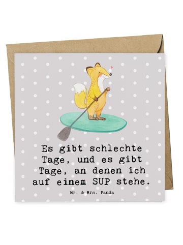Mr. & Mrs. Panda Klappkarte Fuchs Stand Up Paddling mit Spruch in Grau Pastell