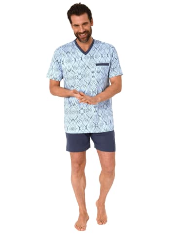 NORMANN Shorty Pyjama Schlafanzug kurzarm grapischen Muster in hellblau
