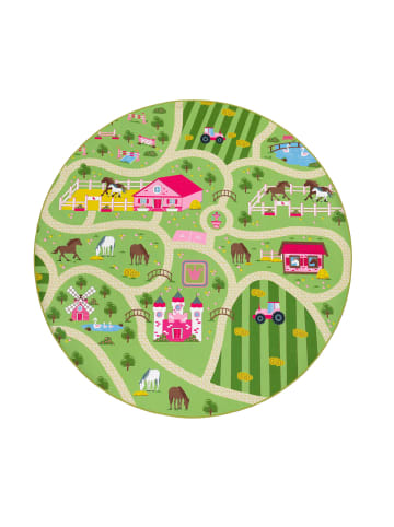 KADIMA DESIGN Kinderteppich waschmaschinenwaschbar Bauernhof‑Straßen Kinderzimmer in Grün