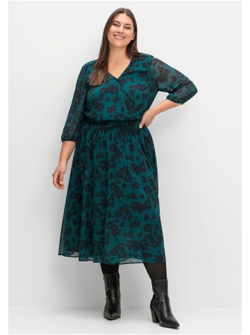 sheego Chiffonkleid in tiefgrün gemustert