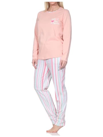 NORMANN Schlafanzug langarm Streifenoptik Übergrössen 125 201 90 667 in apricot