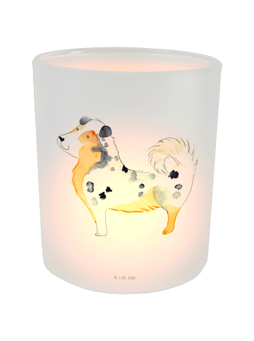 Mr. & Mrs. Panda Windlicht aus Glas Hund Australien Shepherd ohn... in Transparent