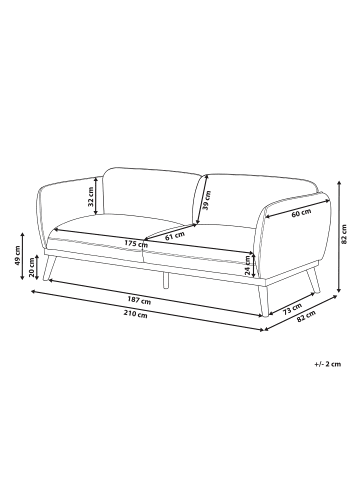 Beliani 3-Sitzer Sofa LJUNG in Schwarz/Braun - (W) 210 x (H) 82 x (L) 82 cm
