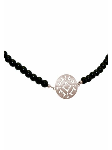 Gemshine Halskette Choker Yoga Mandala und Onyx in silver coloured