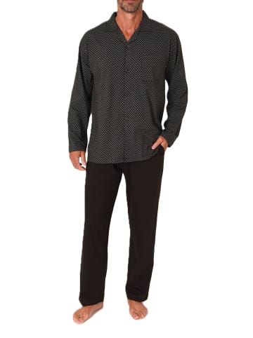NORMANN Langarm Schlafanzug Pyjama zum durchknöpfen - 86534 in braun