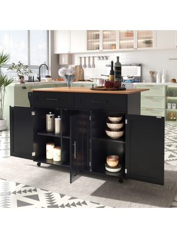 ABRIHOME Kücheninsel mit Klapptischplatte, 129*46(71)*91,5cm in Schwarz