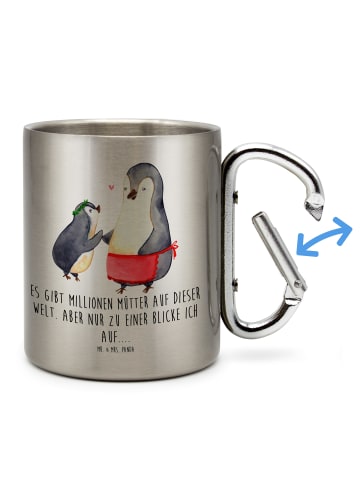 Mr. & Mrs. Panda Edelstahlbecher Pinguin mit Kind mit Spruch in Silber