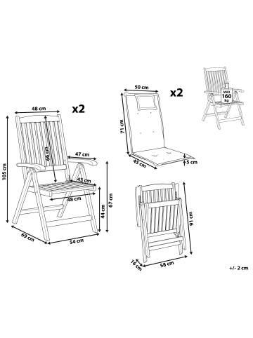 Beliani 2er-Set Gartenstuhl AMANTEA in Braun/Grau