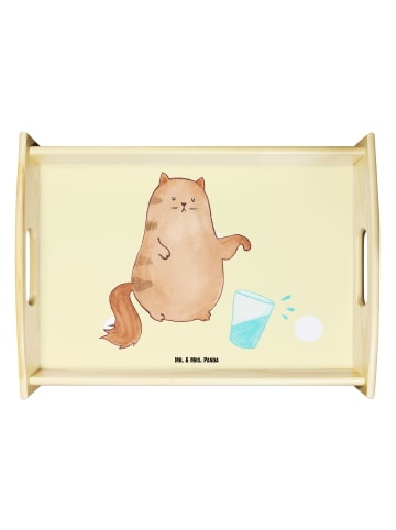 Mr. & Mrs. Panda Holz Tablett Katze Wasserglas ohne Spruch in Gelb Pastell