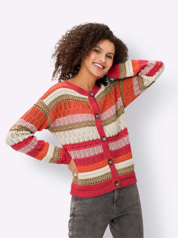 Heine Ajourstrickjacke in orange-champagner-gemustert
