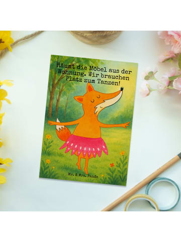 Mr. & Mrs. Panda Postkarte Fuchs Ballerina Design mit Spruch in Weiß