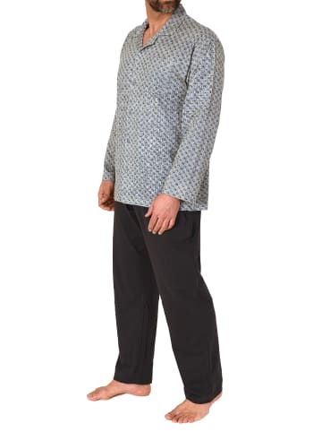NORMANN Langarm Schlafanzug Pyjama zum durchknöpfen in anthrazit