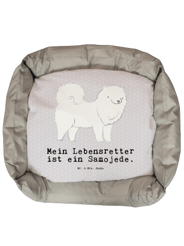 Mr. & Mrs. Panda Hundebett Samojede Lebensretter mit Spruch in Grau Pastell