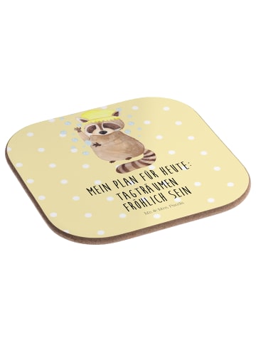 Mr. & Mrs. Panda bieruntersetzer Waschbär mit Spruch in Gelb Pastell