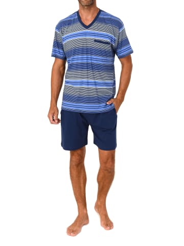 NORMANN Kurzarm Schlafanzug Shorty Pyjama Übergrößen in blau