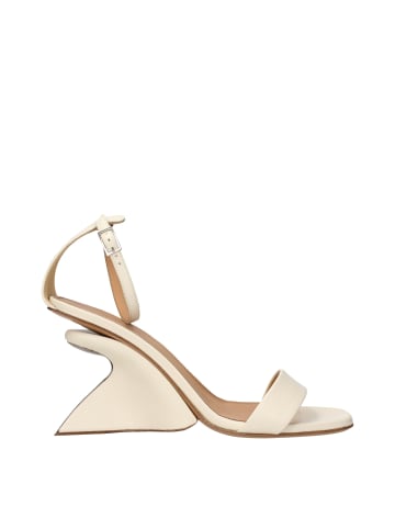 Off-White Beige Leder Plateau Sandalen