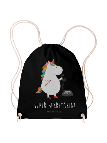 Mr. & Mrs. Panda Turnbeutel Einhorn Sekretärin mit Spruch in Schwarz