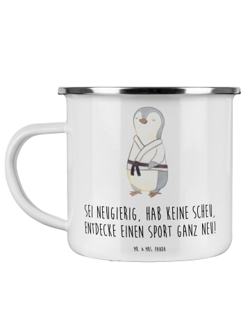 Mr. & Mrs. Panda Emaille Tasse Neuer Sport mit Spruch in Weiß