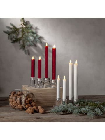 STAR Trading LED Stabkerzen Flamme, 2er-Set, Wachs, flackernd, rot, 24cm