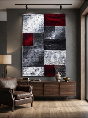 KADIMA DESIGN Teppich Kurzflor Waschbar Karo LATEMAR Strapazierfähig OEKO-TEX in Rot
