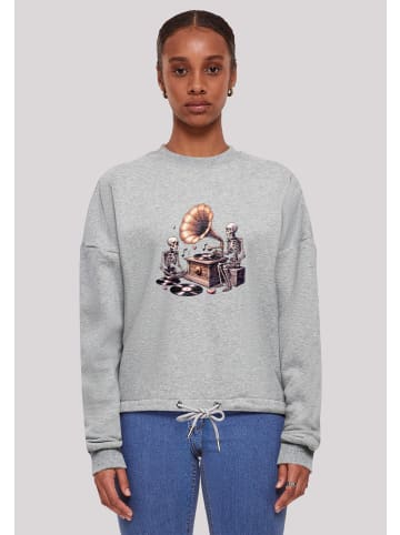 F4NT4STIC Oversize Sweatshirt Gothic Skeleton Vintage Plattenspieler in grau meliert
