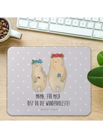 Mr. & Mrs. Panda Mousepad Bären mit Blumenkranz mit Spruch in Grau Pastell