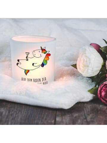 Mr. & Mrs. Panda Teelichthalter Glas Einhorn Blümchentail mit Spruch in Transparent