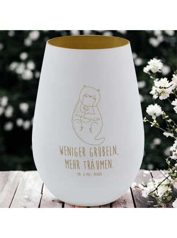 Mr. & Mrs. Panda Glas Windlicht Otter Muschel mit Spruch in Weiß