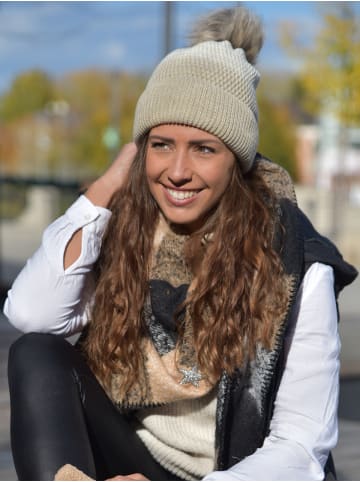 styleBREAKER Bommelmütze in Schwarz-Dunkelgrau