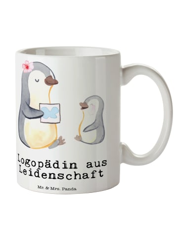 Mr. & Mrs. Panda Mug Logopädin Leidenschaft mit Spruch in Weiß