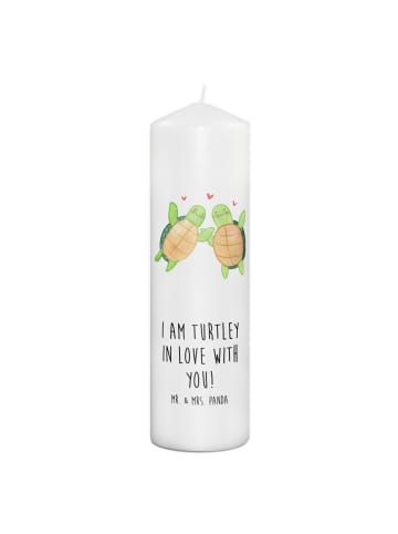 Mr. & Mrs. Panda Kerze Schildkröten Paar mit Spruch in Weiß