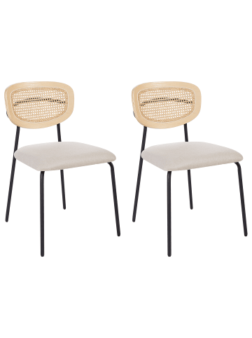Beliani 2er-Set Esszimmerstuhl MAYETTA in Naturfarben/Beige/Schwarz