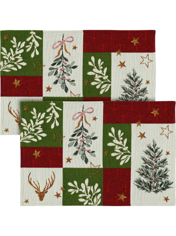 Sander Baumwollmischung, Gewebt, Gobelin Tischset 2er-Pack Cheryl in rot-grün-weiß