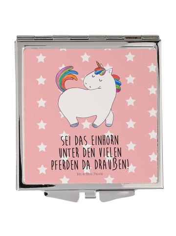 Mr. & Mrs. Panda Reise Spiegel Einhorn Stolzieren mit Spruch in Rot Pastell