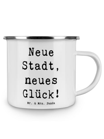 Mr. & Mrs. Panda Emaille Becher Spruch Umzug neue Stadt mit Spruch in Weiß