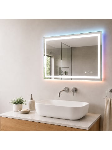 relaxdays Badspiegel "Light" - (B)80 x (H)60 cm
