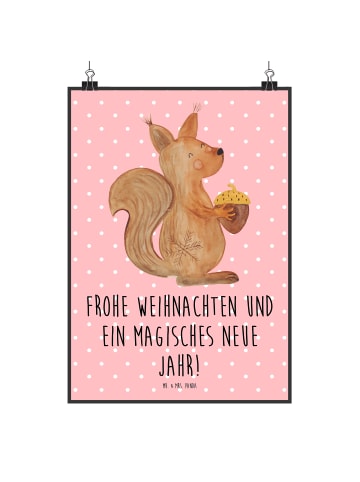 Mr. & Mrs. Panda Poster Eichhörnchen Weihnachten mit Spruch in Rot Pastell