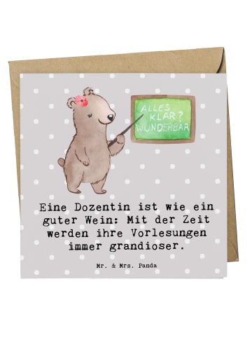 Mr. & Mrs. Panda Grußkarte Dozentin Genuss mit Spruch in Grau Pastell