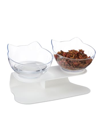 relaxdays Katzen-Doppelnapf in Weiß/ Transparent -  (B)27,5 x (H)16 x (T)13,5 cm