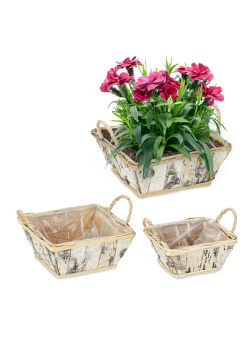 relaxdays 3 x Blumentopf in Weiß/ Natur