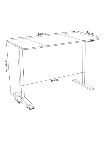 pro.tec Höhenverstellbarer Tisch Kento in Schwarz (L)140cm