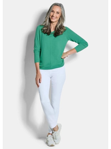 GOLDNER Kurzgröße:  Baumwollpullover mit V-Ausschnitt in grün