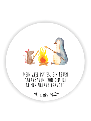 Mr. & Mrs. Panda Rund Magnet Pinguin Lagerfeuer mit Spruch in Weiß