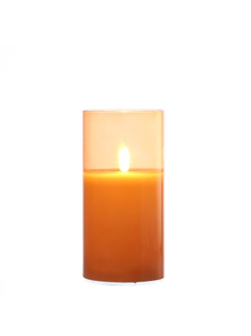 MARELIDA LED Kerze im Glas Windlicht flackernd D: 7,5cm H: 15cm in orange