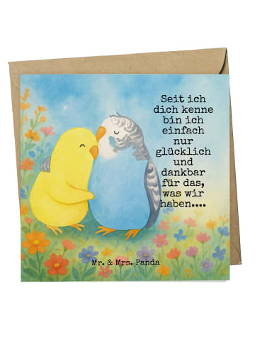 Mr. & Mrs. Panda Grußkarte Wellensittich Liebe Design mit Spruch in Weiß