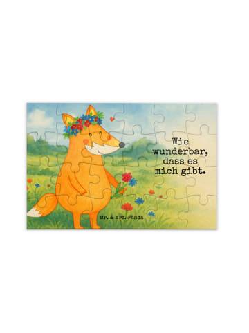 Mr. & Mrs. Panda Puzzlespiel Fuchs Blumen Design mit Spruch in Weiß