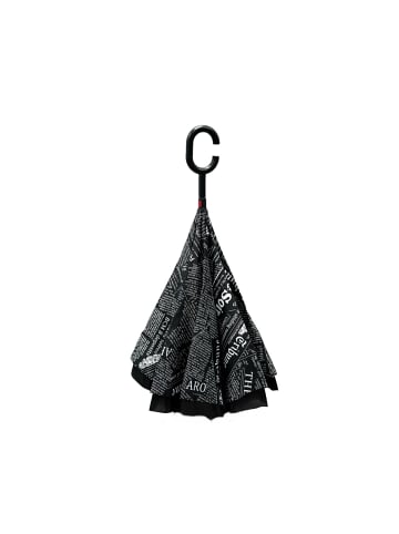 COFI 1453 Stockschirm mit Motiven Pongee mit c-förmigen Plastikgriff in Schwarz