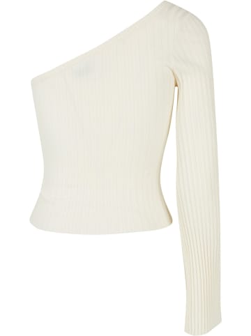 Urban Classics Urban Classics Damen Ladies Short Rib Knit One Sleeve Sweater in whitesand