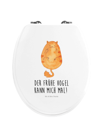 Mr. & Mrs. Panda Motiv WC Sitz Katze Frühaufsteher mit Spruch in Weiß